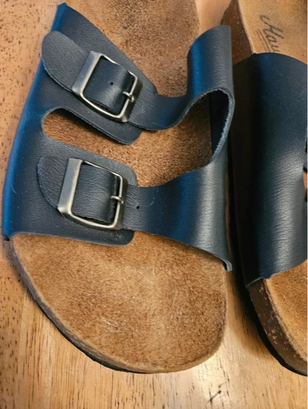 Mauri Made Italy Vera Pelle Blue Leather Buckle Slide Sandals EU 41 Cork Footbed